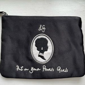 Lulu Guinness Black Evening Bag/Makeup Pouch with Emb Cameo and Pearl Detail